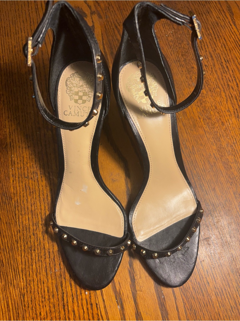 Vince Camuto Black Studded Ankle-Strap Heels